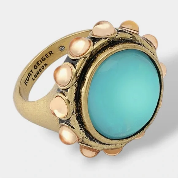 Kurt Geiger 🪢NIB Turquoise Resin Cabochon Ring with Peach Accents - Picture 3 of 4